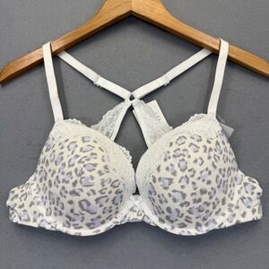 Deyllo Women Lavender White Leopard Lace Trim Racerback Push Up Bra 38B NEW